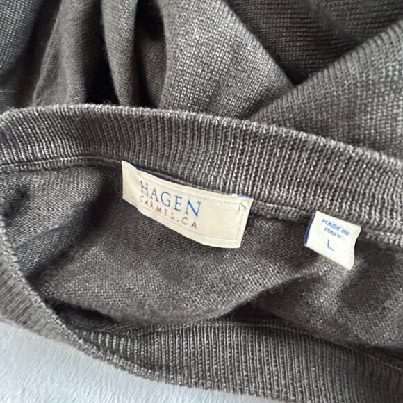 Hagen Carmel Mens Merino Wool Crewneck Sweater Large Brown Pullover Italy Made - Picture 3 of 8
